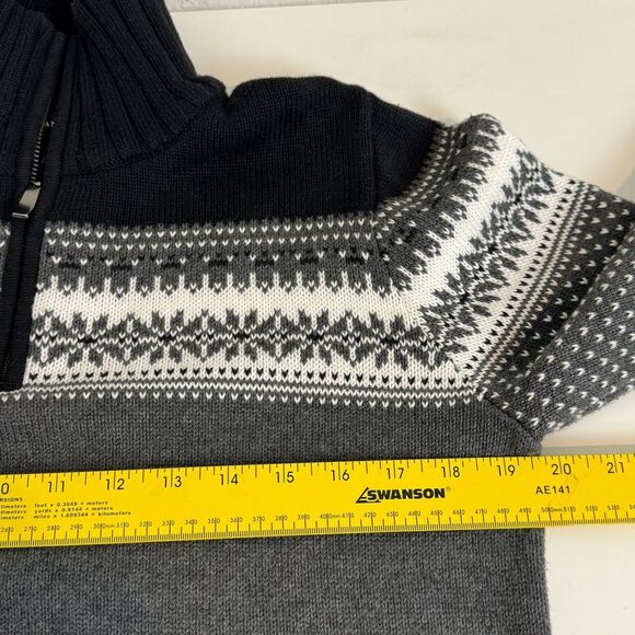 L.L. Bean Black Grey Fair Isle Quarter Zip Pullover Sweater M - Picture 5 of 8